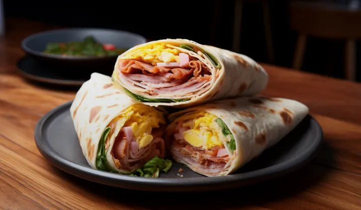 Bacon, ham and egg wrap