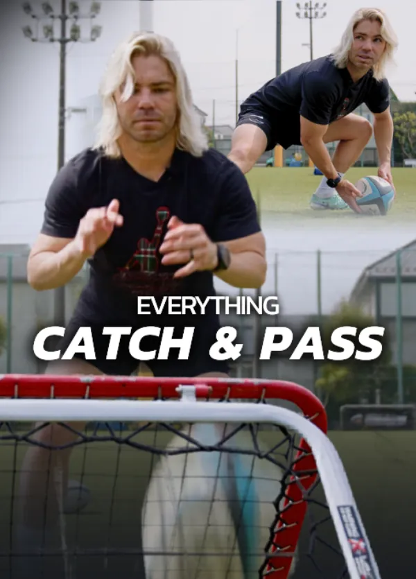 Everything Catch & Pass, rugby drill shed overview cover, Faf de Klerk training on a catch-and-pass target net
