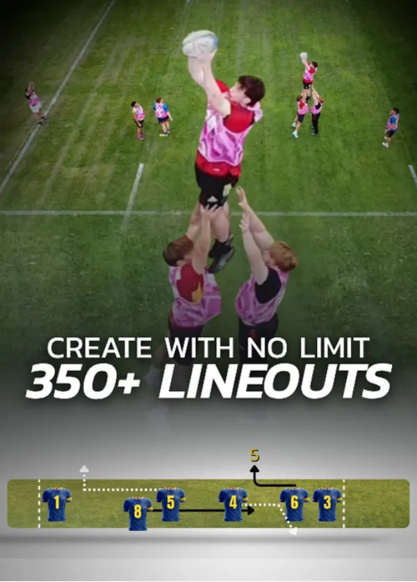 350+ lineouts, create with no limit, world's largest rugby lineout database